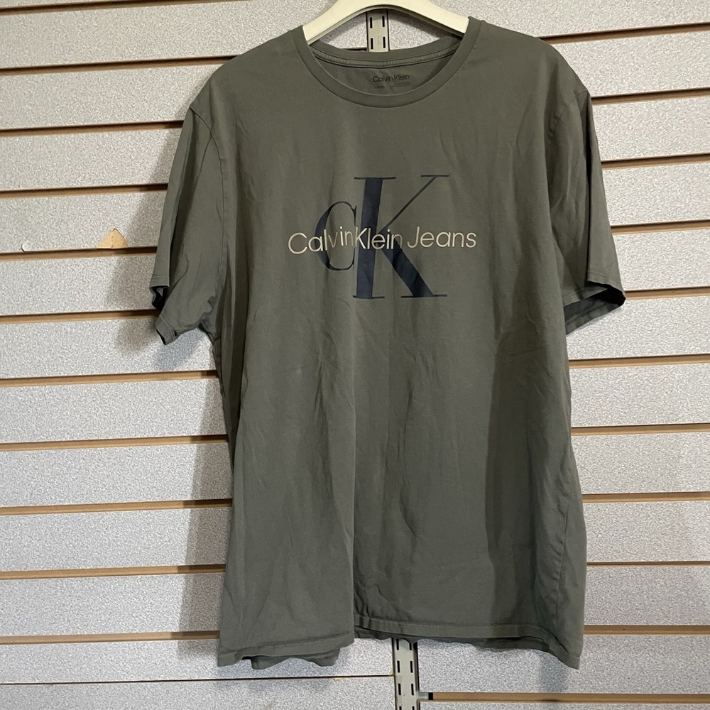 Calvin Klein CK Green W/ Navy Logo T Shirt Tee X Large‎ XL 100% Cotton
